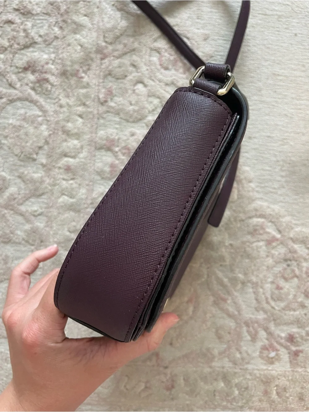 kate spade Laurel Lane Carson plum leather crossbody with gold hardware